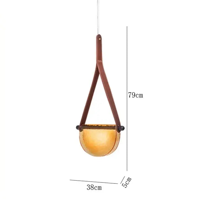 Modern amber & matte gray handmade glass pendant lamp bedroom light