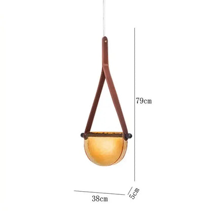 Modern amber & matte gray handmade glass pendant lamp bedroom light