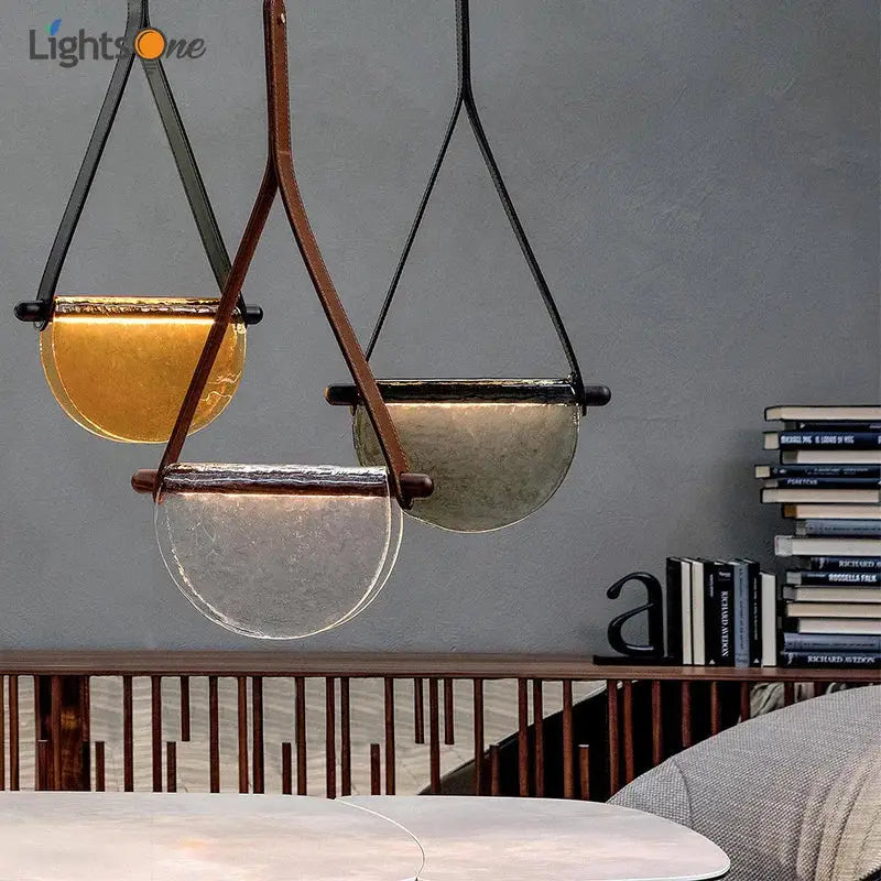 Modern amber & matte gray handmade glass pendant lamp bedroom light