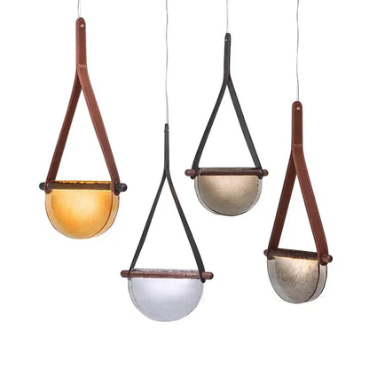 Modern amber & matte gray handmade glass pendant lamp bedroom light
