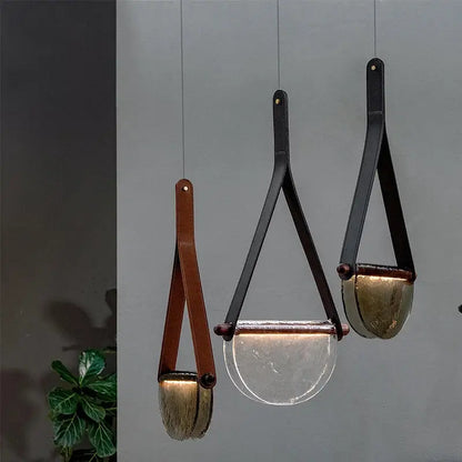 Modern amber & matte gray handmade glass pendant lamp bedroom light