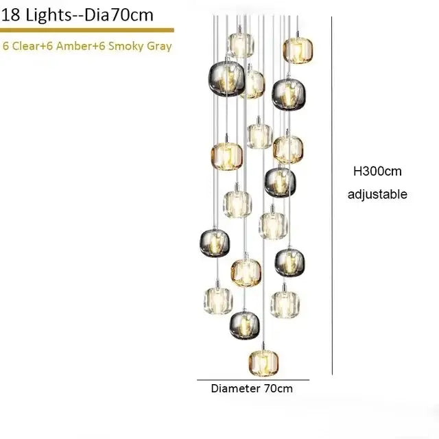 Modern amber & smoke crystal staircase chandelier for living room
