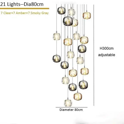 Modern amber & smoke crystal staircase chandelier for living room