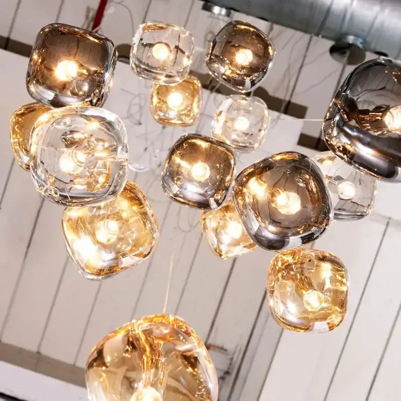 Modern amber & smoke crystal staircase chandelier for living room