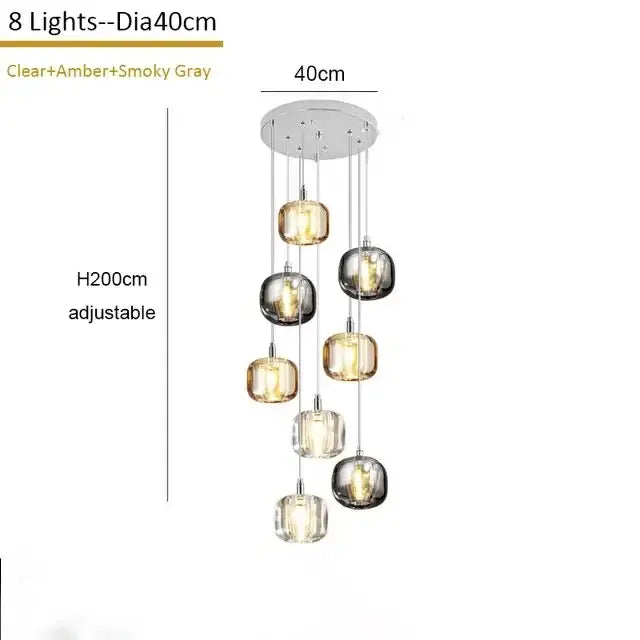 Modern amber & smoke crystal staircase chandelier for living room