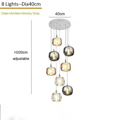 Modern amber & smoke crystal staircase chandelier for living room