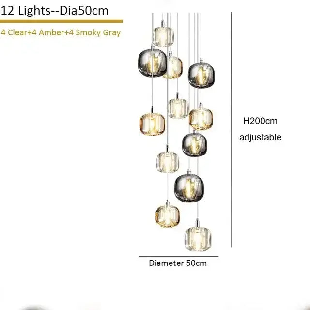 Modern amber & smoke crystal staircase chandelier for living room
