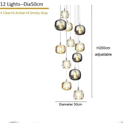 Modern amber & smoke crystal staircase chandelier for living room