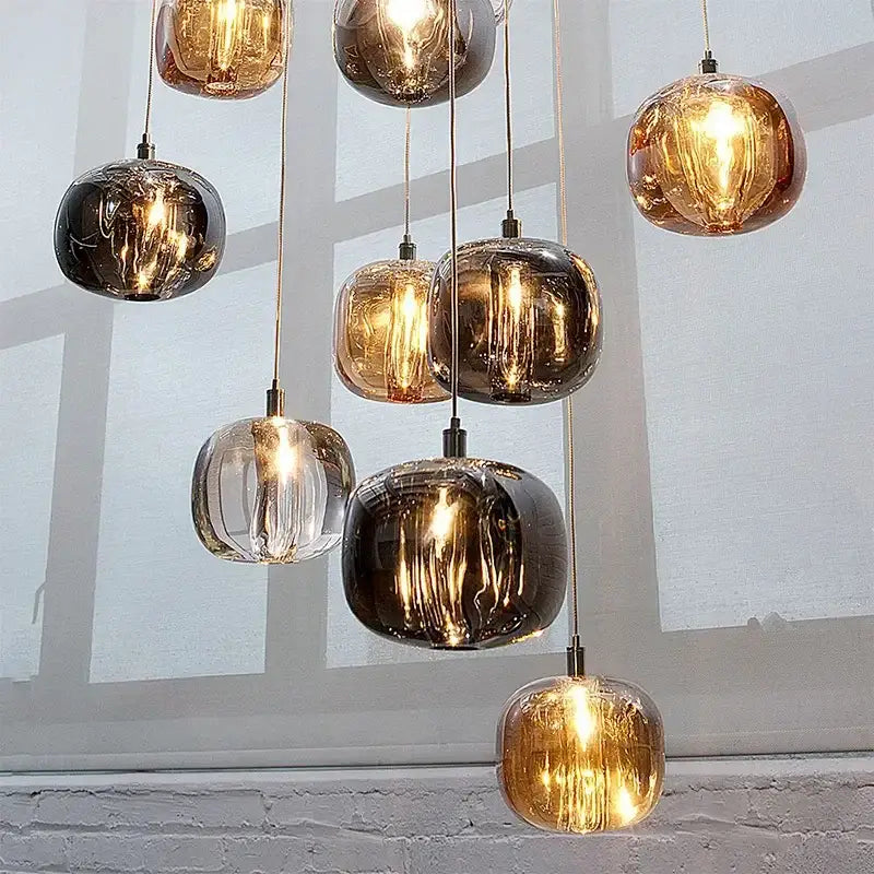 Modern amber & smoke crystal staircase chandelier for living room