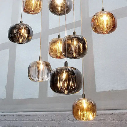 Modern amber & smoke crystal staircase chandelier for living room