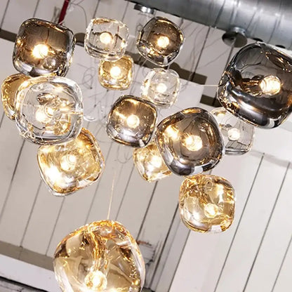 Modern amber & smoke crystal staircase chandelier for living room