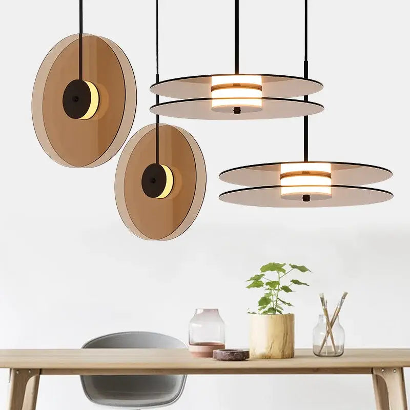Modern amber smoke gray glass pendant lamp dining room