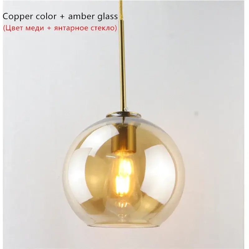 Modern amber smoked gray and clear glass ball led pendant lights dining room