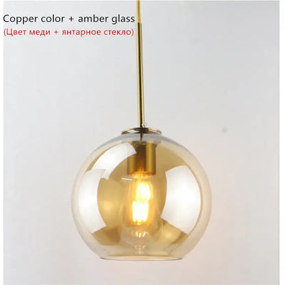 Modern amber smoked gray and clear glass ball led pendant lights dining room