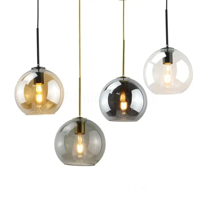 Modern amber smoked gray and clear glass ball led pendant lights dining room