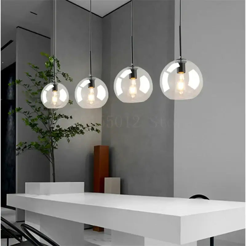 Modern amber smoked gray and clear glass ball led pendant lights dining room