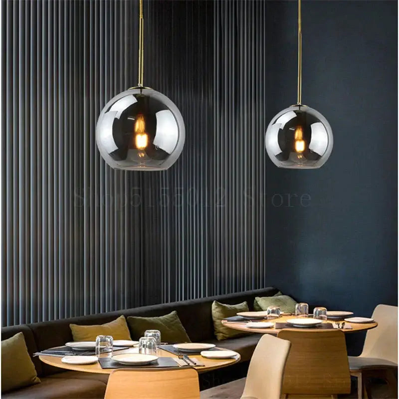 Modern amber smoked gray and clear glass ball led pendant lights dining room