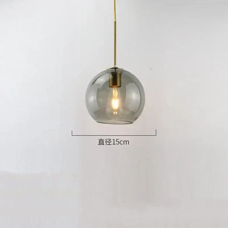 Modern amber smoked gray and clear glass ball led pendant lights dining room