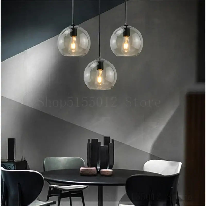 Modern amber smoked gray and clear glass ball led pendant lights dining room