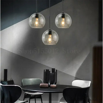 Modern amber smoked gray and clear glass ball led pendant lights dining room