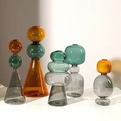 Modern amber & teal double glazing stained glass vase living room decor