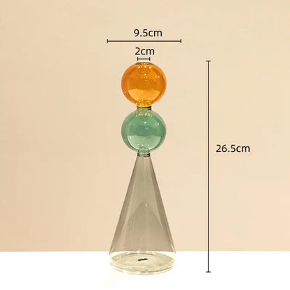 Modern amber & teal double glazing stained glass vase living room decor