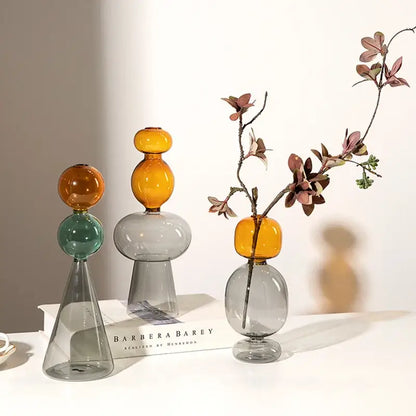 Modern amber & teal double glazing stained glass vase living room decor