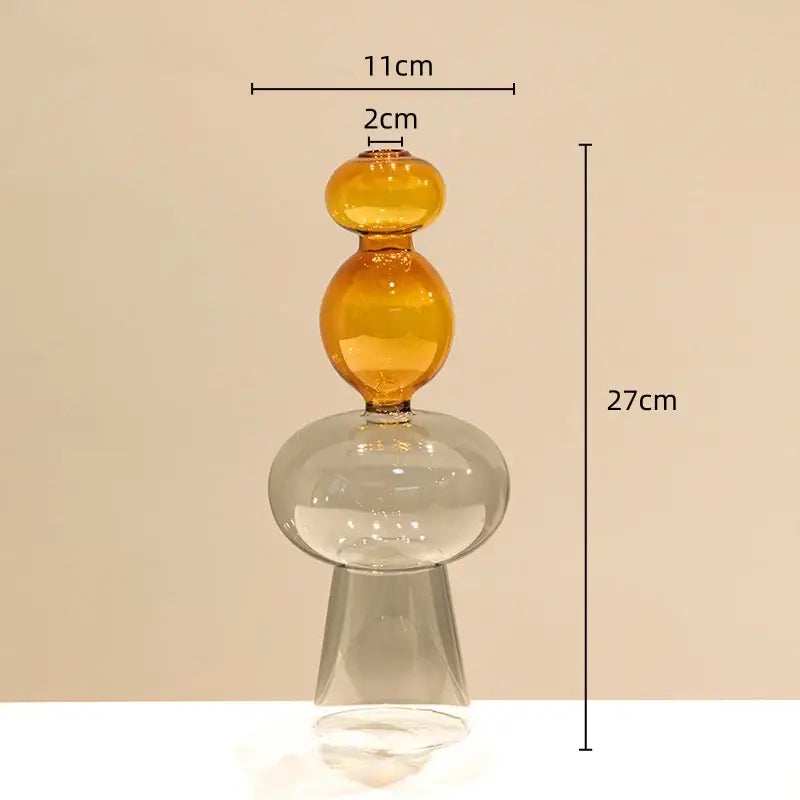 Modern amber & teal double glazing stained glass vase living room decor