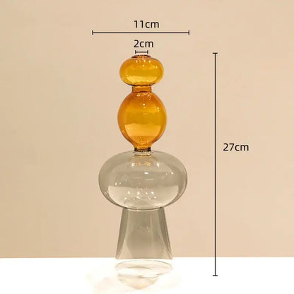 Modern amber & teal double glazing stained glass vase living room decor