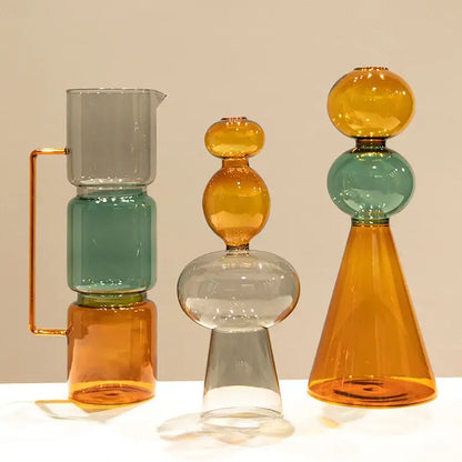 Modern amber & teal double glazing stained glass vase living room decor