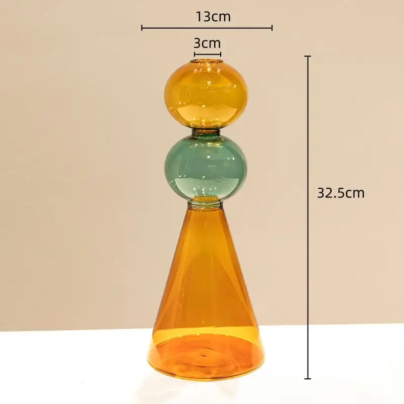 Modern amber & teal double glazing stained glass vase living room decor