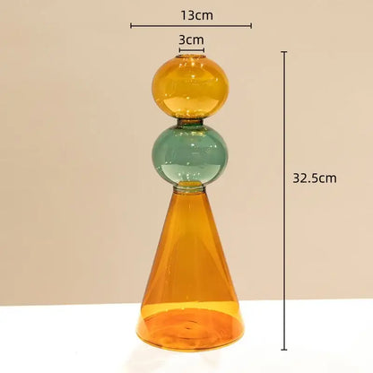 Modern amber & teal double glazing stained glass vase living room decor