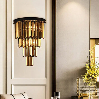 Modern amber tiered crystal wall mounted lamp living room fixture