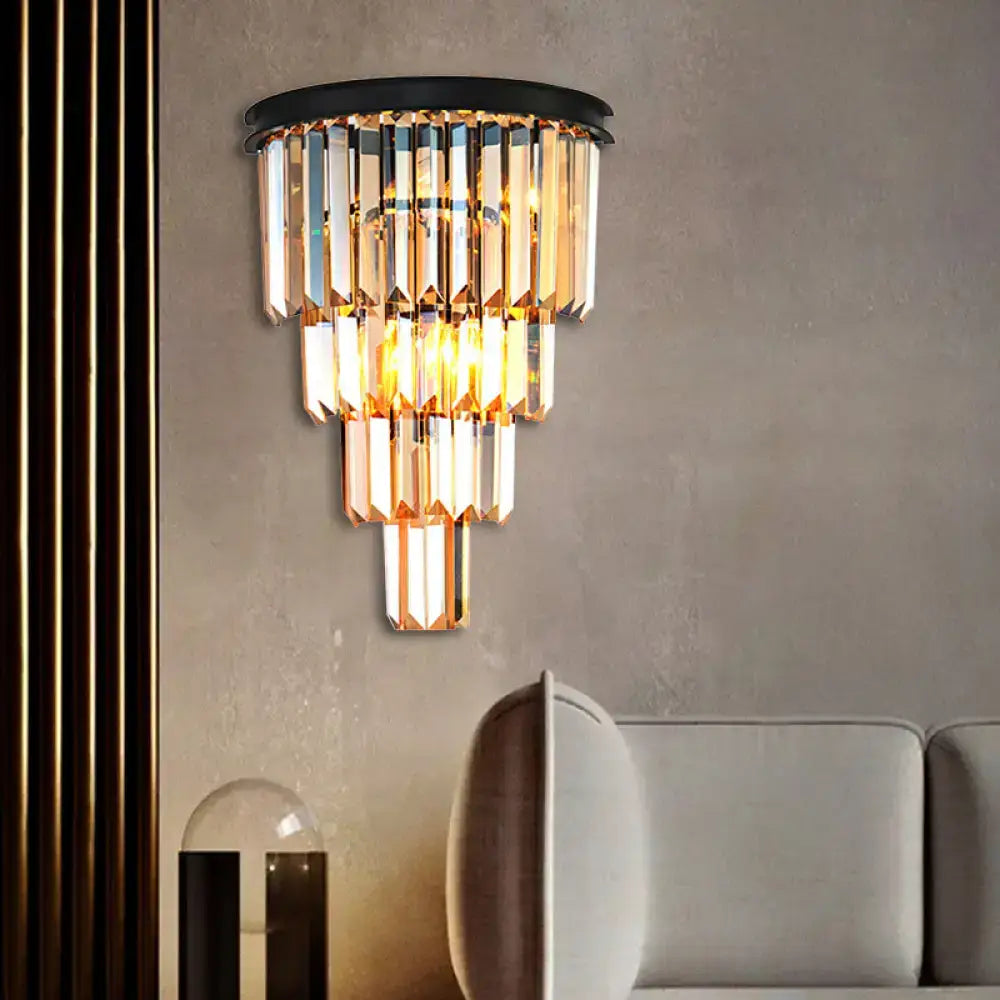 Modern amber tiered crystal wall mounted lamp living room fixture
