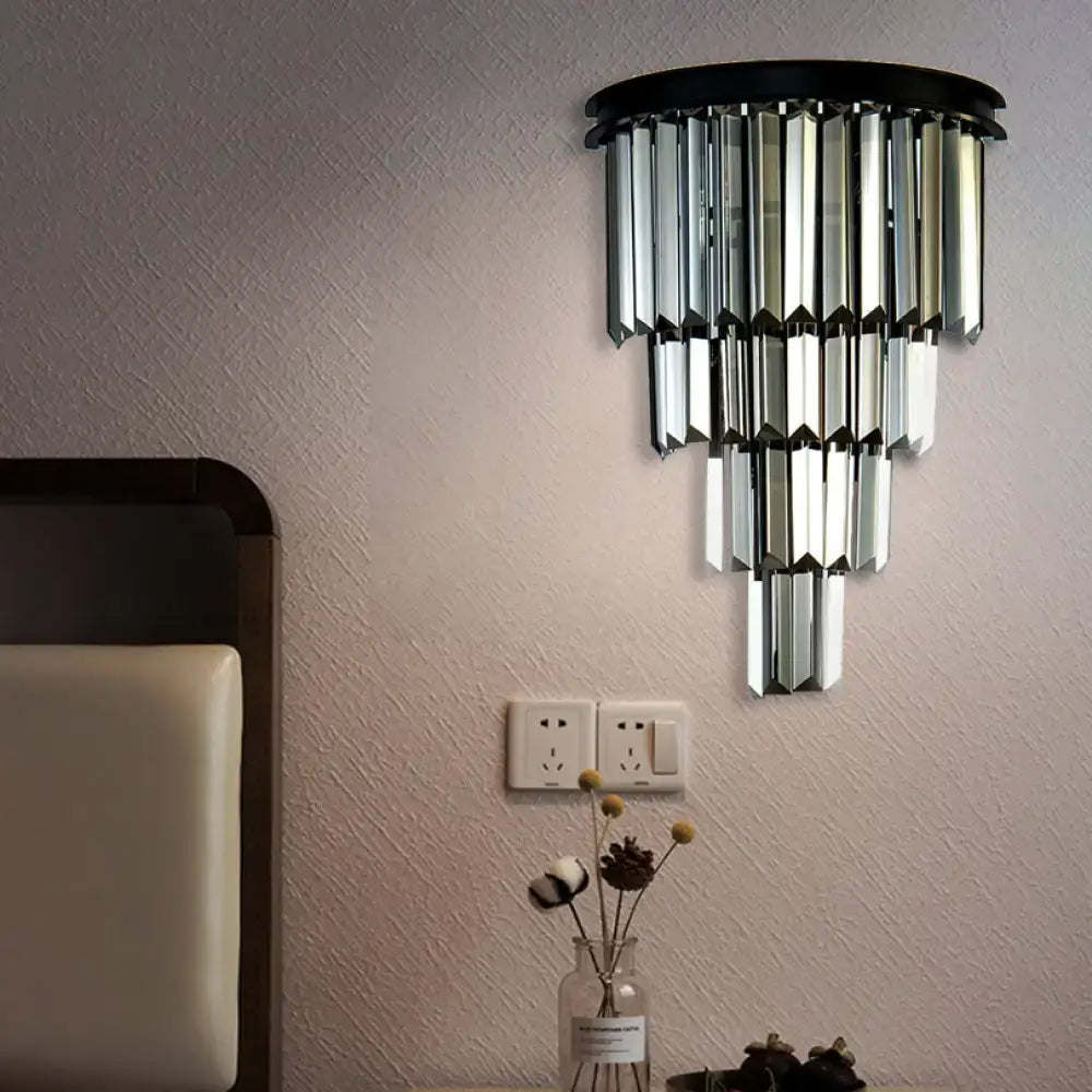 Modern amber tiered crystal wall mounted lamp living room fixture