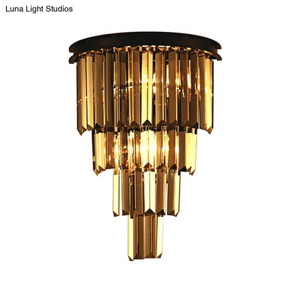 Modern amber tiered crystal wall mounted lamp living room fixture