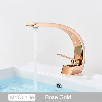 Modern arched brushed gold basin faucet bathroom mixer