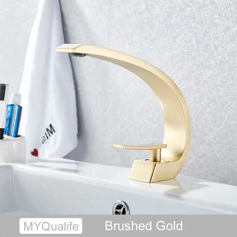 Modern arched brushed gold basin faucet bathroom mixer