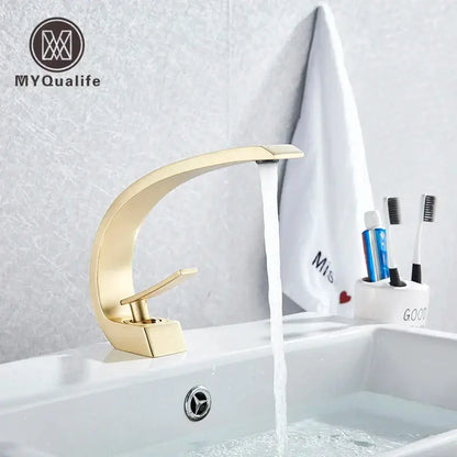 Modern arched brushed gold basin faucet bathroom mixer
