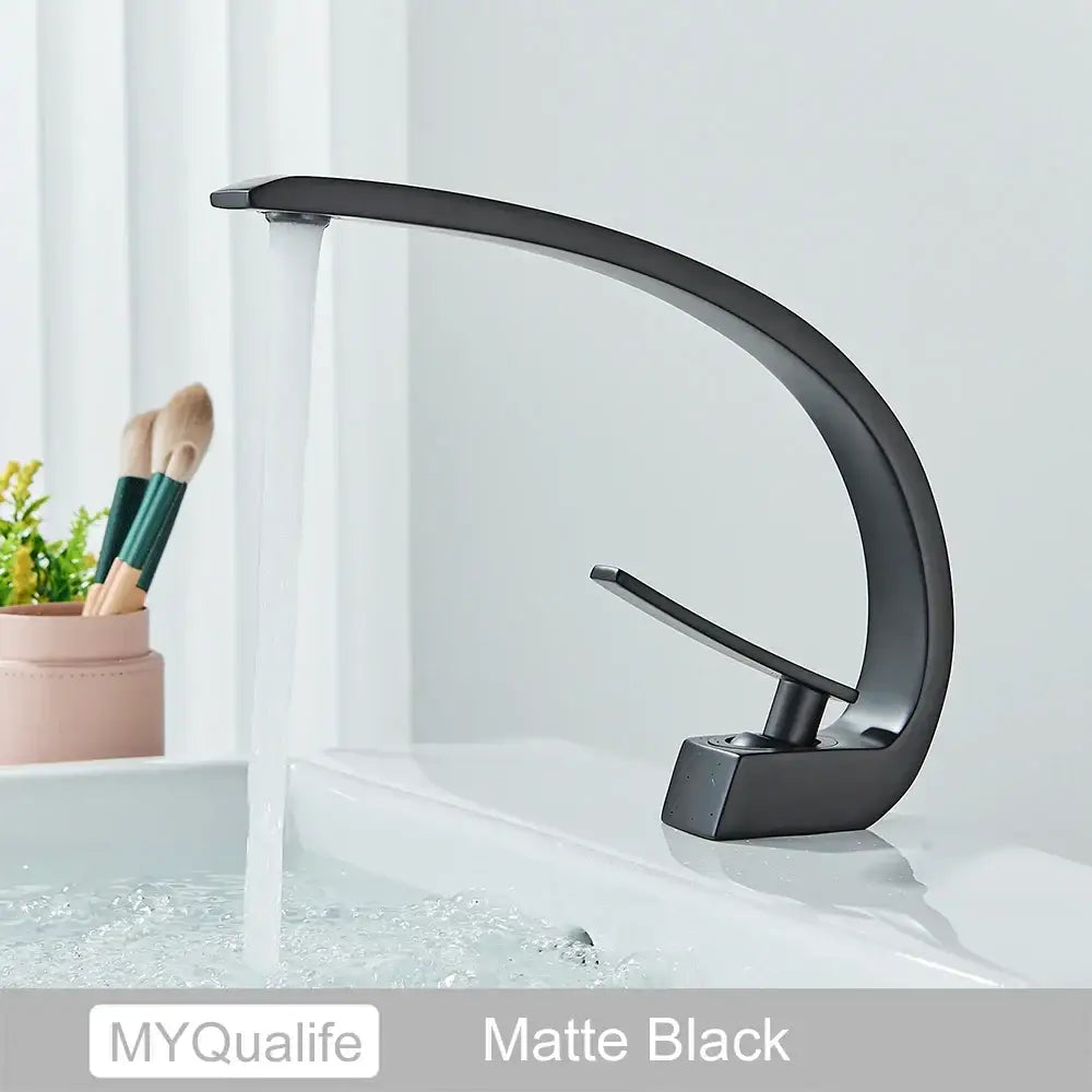 Modern arched brushed gold basin faucet bathroom mixer