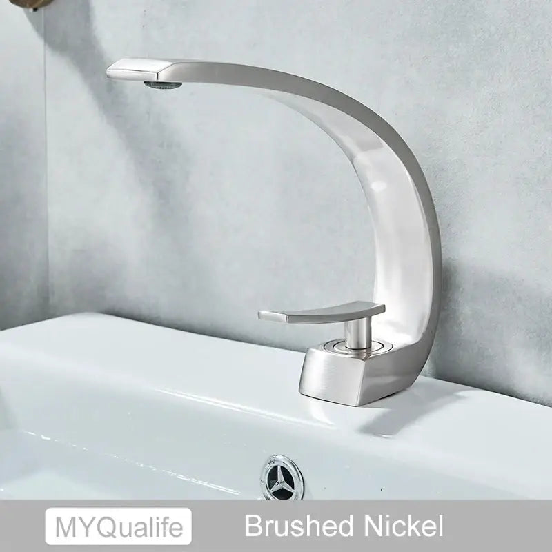 Modern arched brushed gold basin faucet bathroom mixer