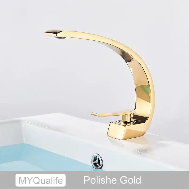Modern arched brushed gold basin faucet bathroom mixer