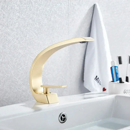 Modern arched brushed gold basin faucet bathroom mixer