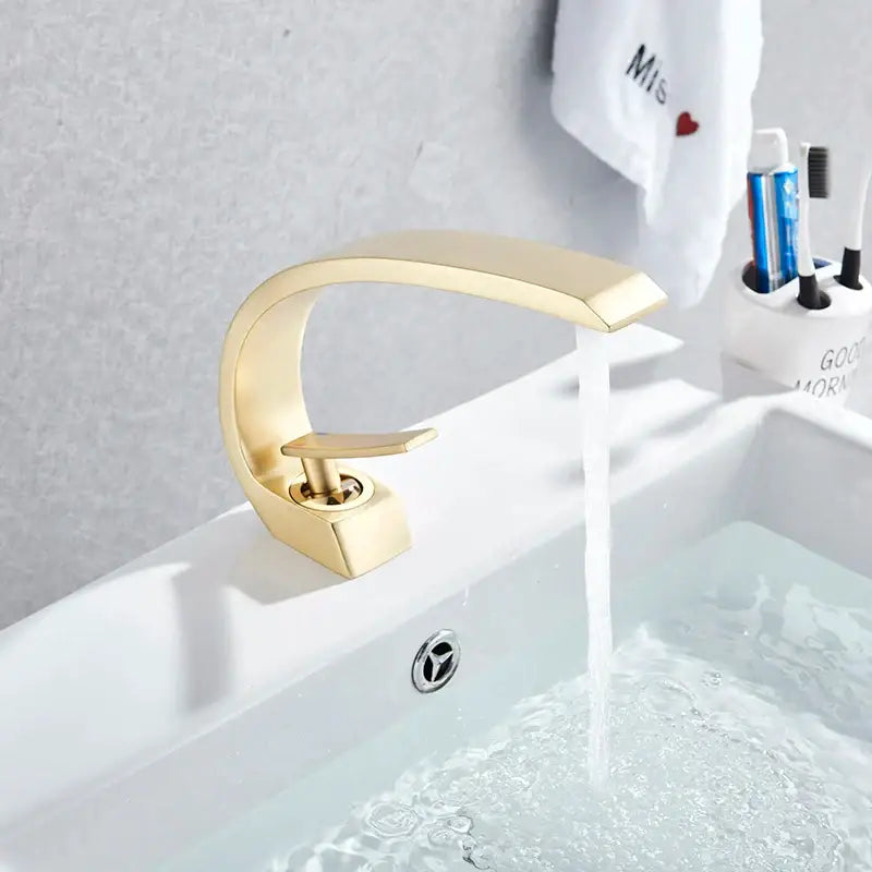 Modern arched brushed gold basin faucet bathroom mixer