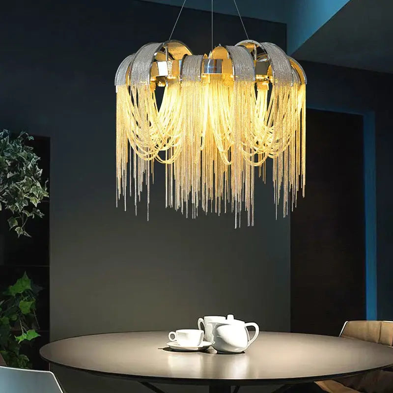 Modern arched gold aluminum chain chandelier living room light