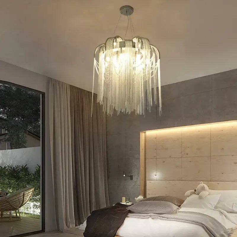 Modern arched gold aluminum chain chandelier living room light