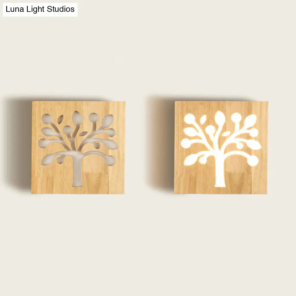 DecorBites™ Modern Art Deco LED Wall Sconce - Square Flush Mount Wooden Corridor Light Fixture