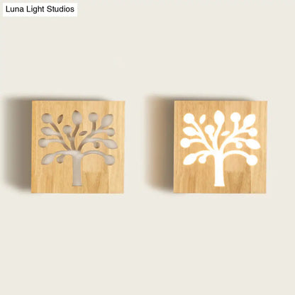 DecorBites™ Modern Art Deco LED Wall Sconce - Square Flush Mount Wooden Corridor Light Fixture