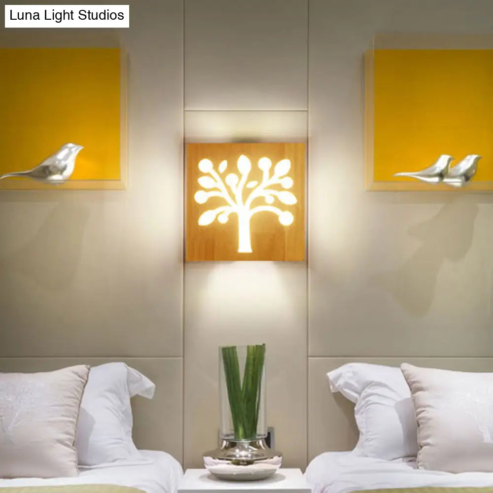 DecorBites™ Modern Art Deco LED Wall Sconce - Square Flush Mount Wooden Corridor Light Fixture