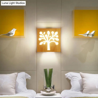 DecorBites™ Modern Art Deco LED Wall Sconce - Square Flush Mount Wooden Corridor Light Fixture